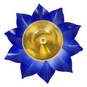 Brass Lotus Diya Blue Medium